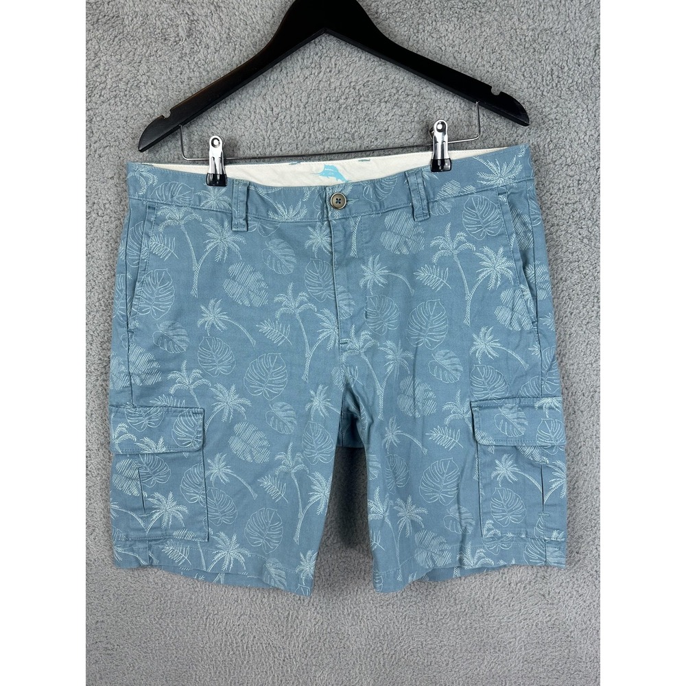 Tommy Bahama Shorts Mens 36 Blue Palm Leaf Cargo Summer Flat Front Resort Casual